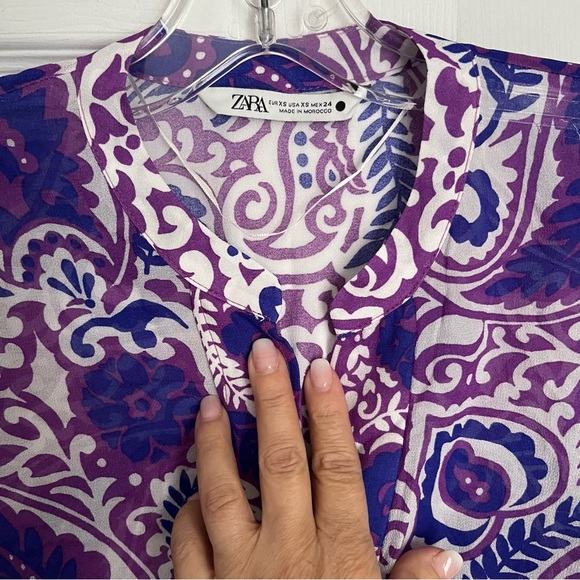 ZARA PURPLE PAISLEY PRINT TOP WITH BEADED CUFFS - Picture 5 of 14
